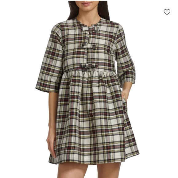 GANNI Babydoll Mini Dress with Ribbon Ties - Picture 1 of 14